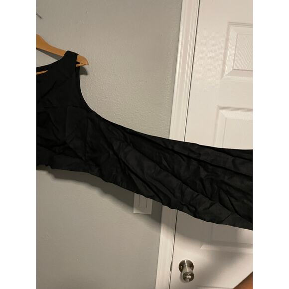 Alpha 60 Womens Crop Top Size Large Black Linen Cold Shoulder Sleeve Avant Garde - Picture 2 of 8